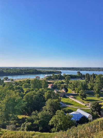 Clear blue sky above the sava and danube confluence, view from the belgrade fortress 