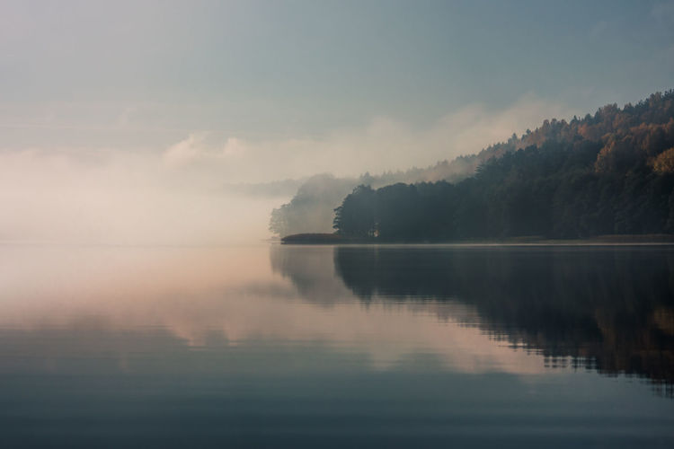 Scenic view of lake against sky during sunset