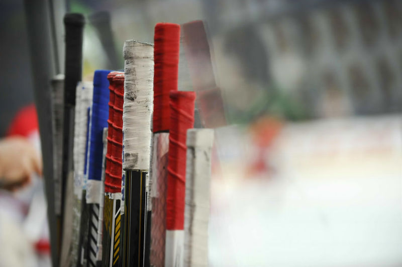 Close-up of hockey sticks