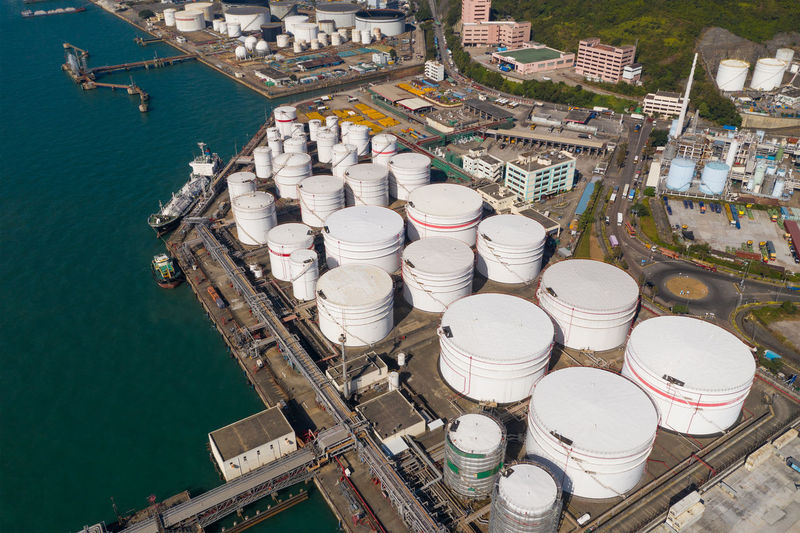 High angle view of factory at harbor