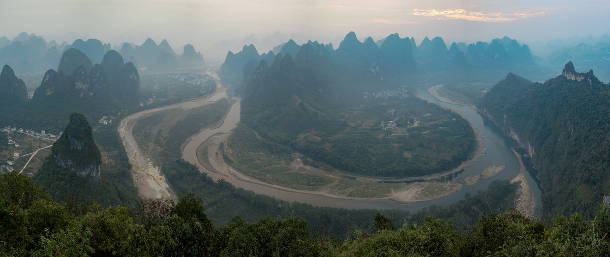 Aerial view of mountains during sunrise