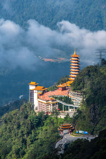 Chinese buddhist temple in the middle of a forest located in genting highland, malaysia