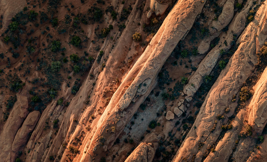 Rock structures of the arches in the arches national park, moab directly from above