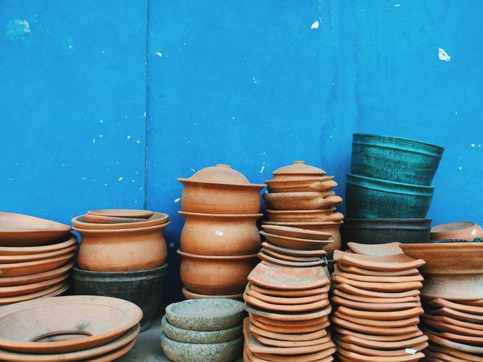 Stack of objects in row