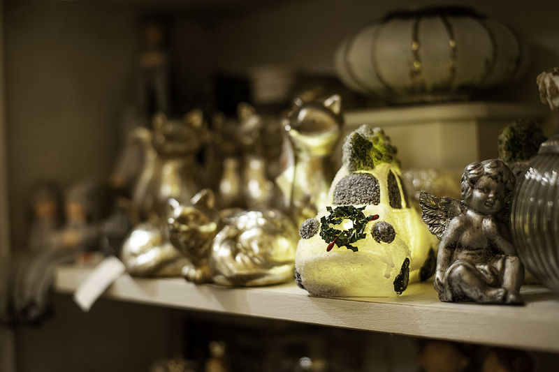 Close-up of christmas decorations on table