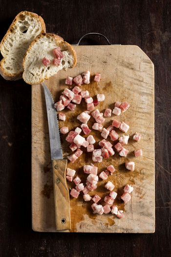 High angle view of food on cutting board