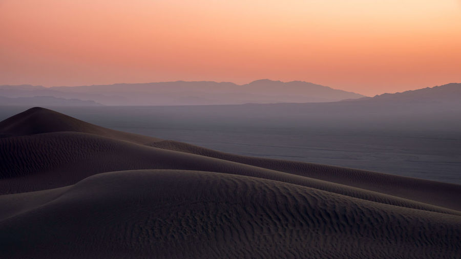View from nature and landscapes of dasht e lut or sahara desert at sunset. middle east desert