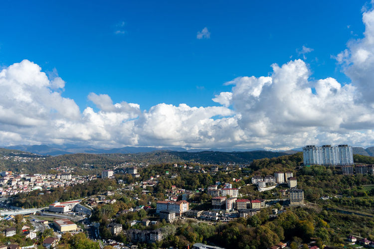 High angle view of townscape against sky