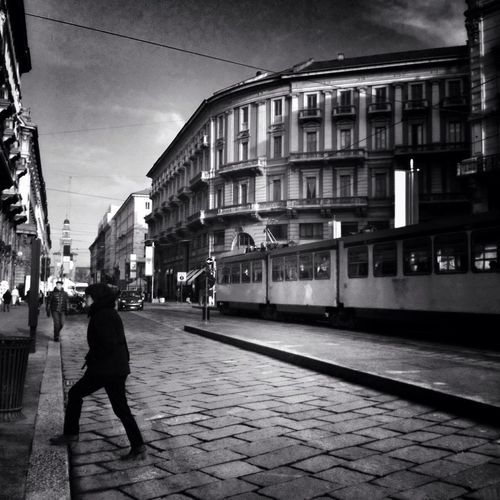People walking on city street