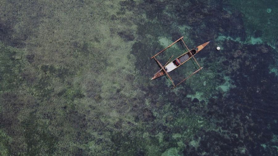 High angle view of abandoned ship in sea