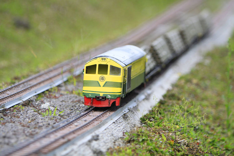 High angle view of train on railroad track