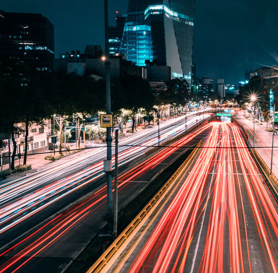 Light trails on city street at night