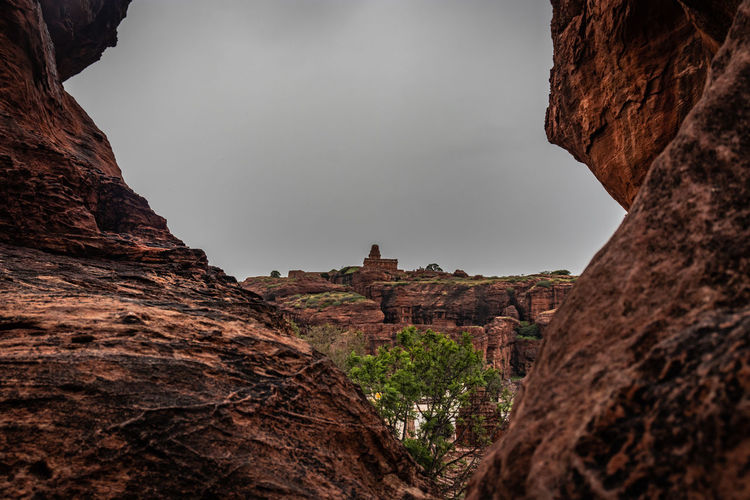 Badami cave no one chalukya dynasty ancient stone art from flat angle