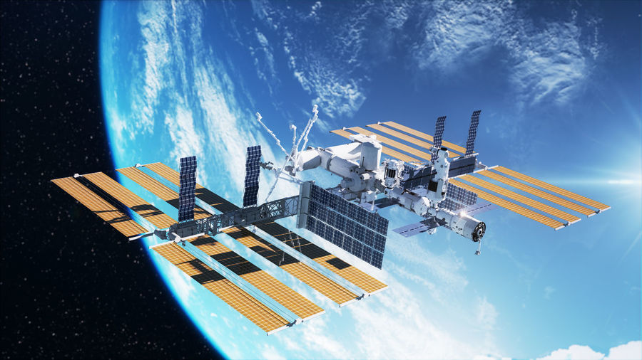 View of international international space station orbiting earth