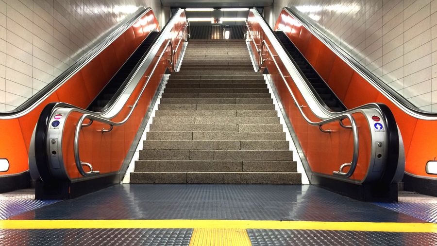 Low angle view of escalator