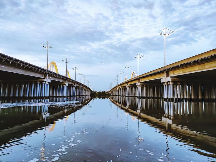 Bridge over river against sky