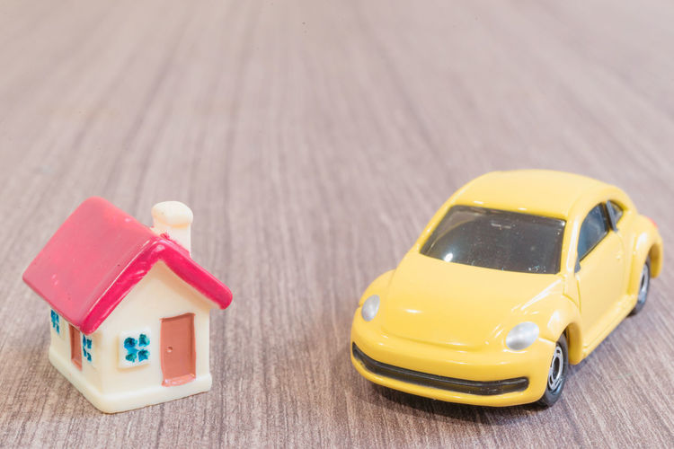 Close-up of toy car on table