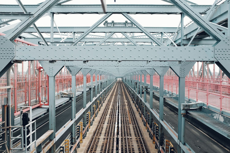 Railroad tracks by bridge