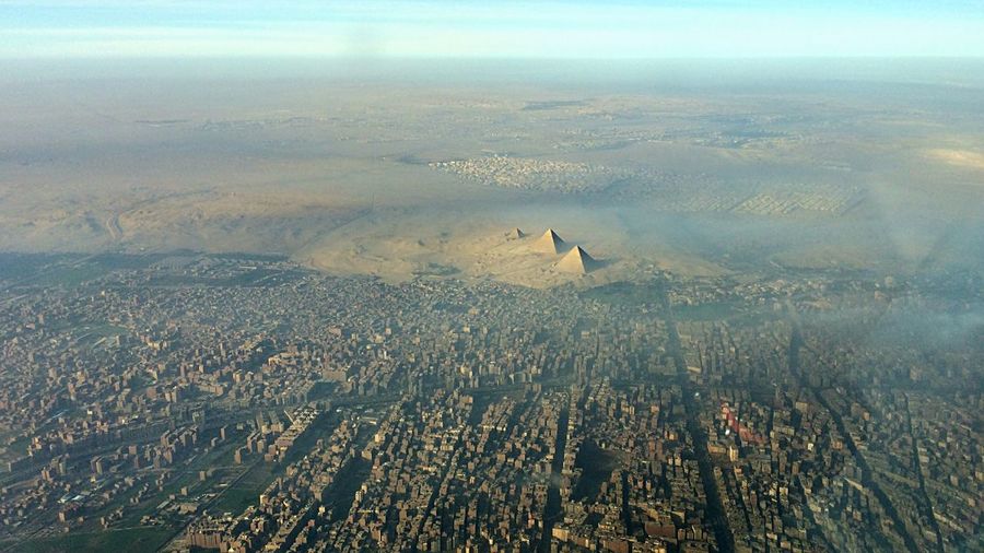 Aerial view of great pyramid of giza and cityscape