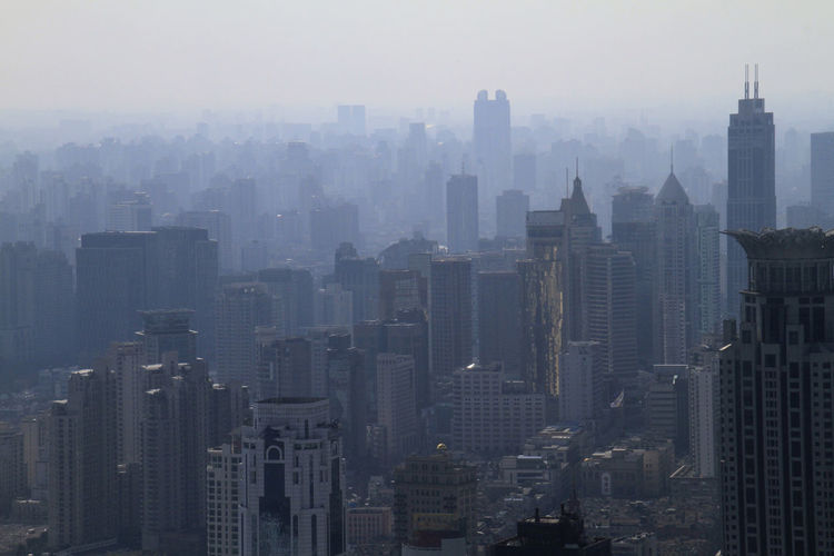 Smog over the skyline of shanghai, china