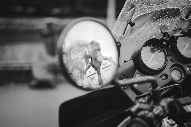 Close-up of clock on motorcycle