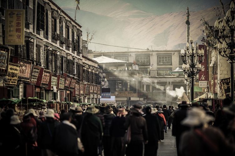 Crowd in lhasa city street