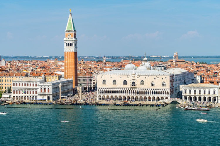 View of venice in a clear sunny day with the most iconic landmarks