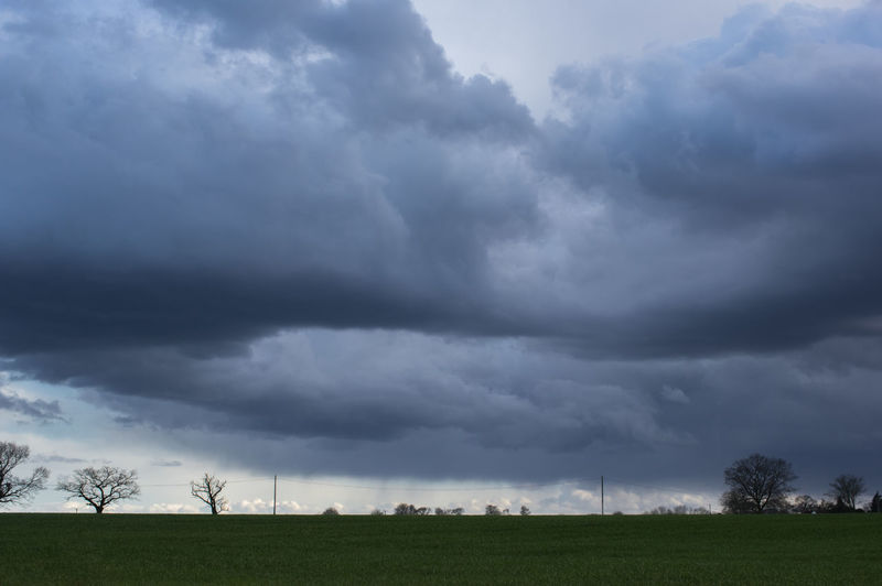 Scenic view of field against cloudy sky