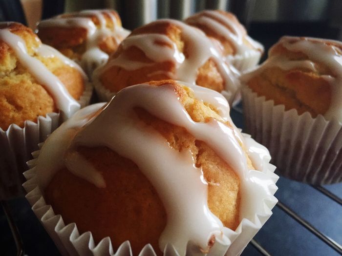 Close-up of lemon drizzle muffins
