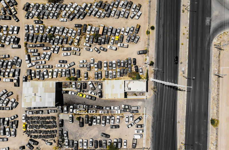Directly above shot of cars at parking lot