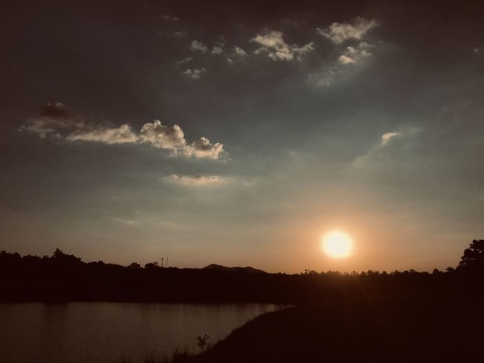 Scenic view of lake against sky during sunset
