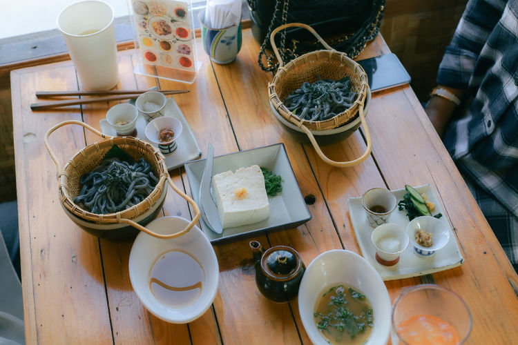 High angle view of food on table