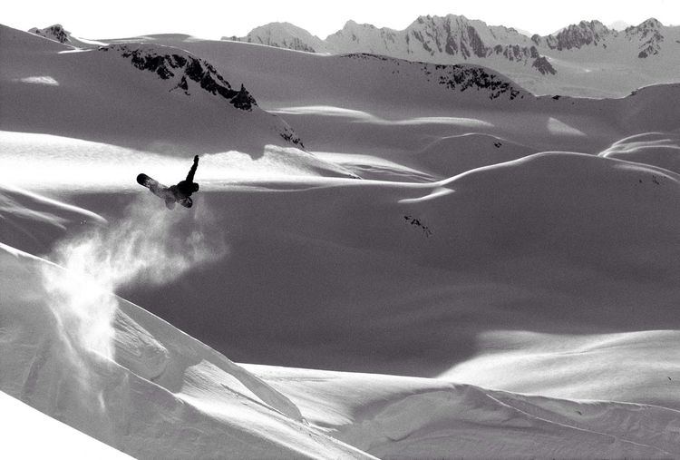 Tourists on snowcapped mountain