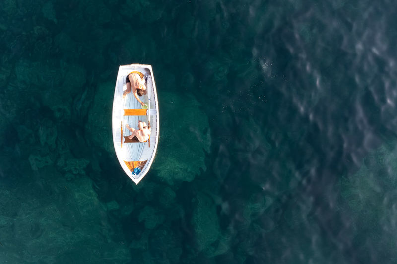 high angle view of boat on sea