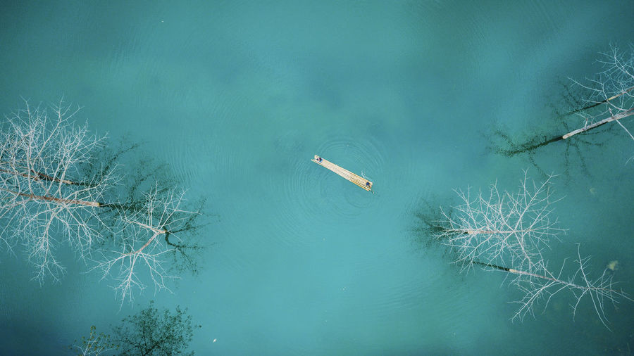Aerial view of raft on lake