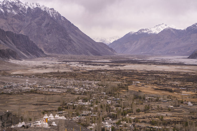 Beautiful landscape of nubra valley in ladakh, captured with a drone, aerial view.