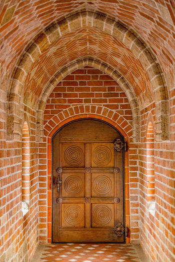 Closed door of building