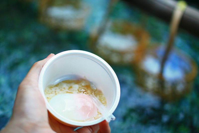 Soft-boiled egg boiled in a hot spring, traditional japanese food