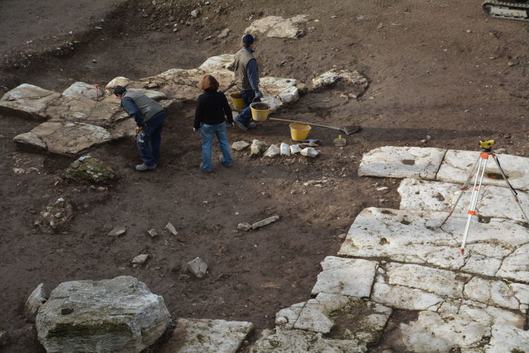 High angle view of archaeologist at work