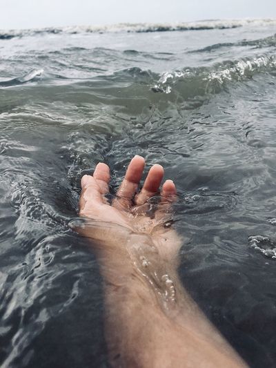 Cropped hand of man in sea