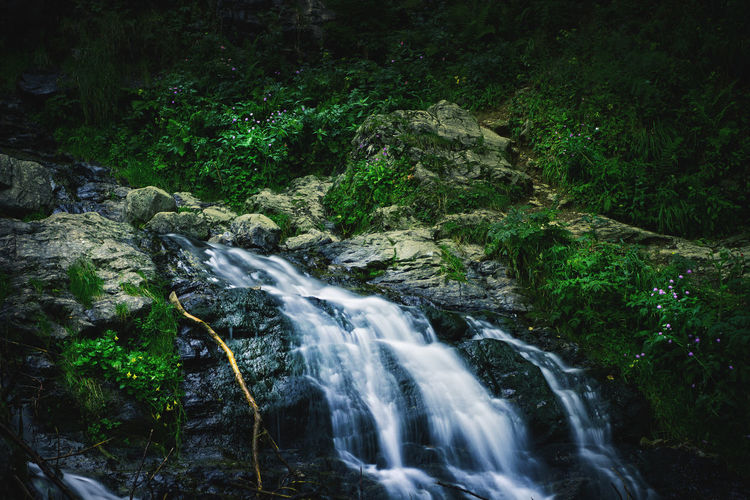 Low angle view of waterfall