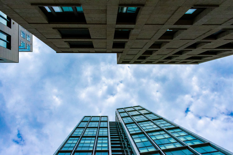 Low angle view of modern building against sky