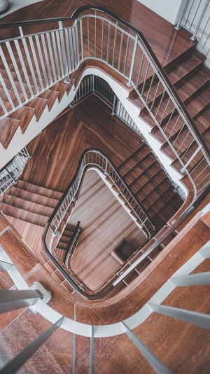 High angle view of spiral staircase in building