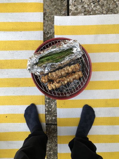 Low section of person on barbecue grill