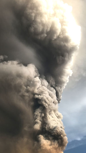 Plumes of ash and smoke from volcanic eruption