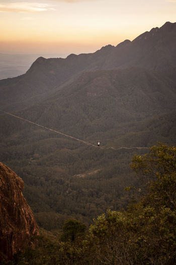 Beautiful view to adventure highliner with big mountains on the back