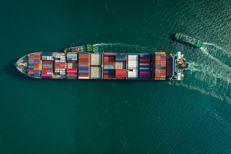 Aerial view of ship sailing on sea