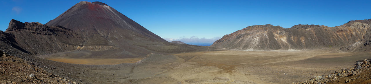 Panoramic view of mountains against clear sky