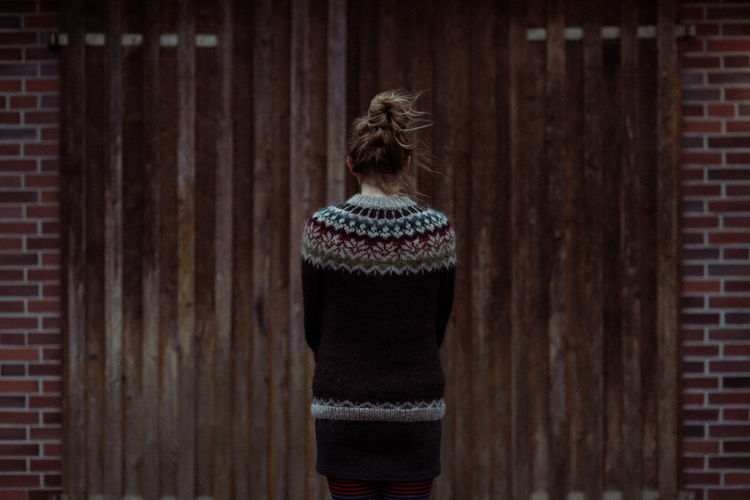Close-up Day Icelandic Wool Indoors Leisure Activity Lifestyles One Person People Real People Rear View Standing Warm Clothing Women Wood - Material Fresh On Market 2018
