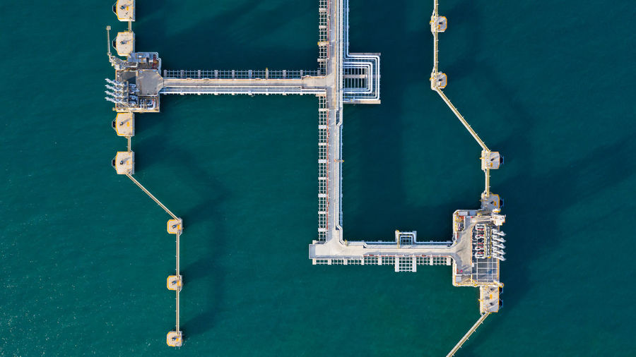 Aerial view of oil and gas industry by sea